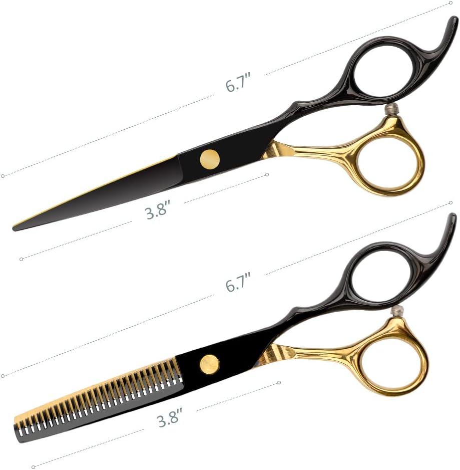 Professional Black Gold Hairdressing Teeth Scissors Stainless Steel Barber Hair Cutting Sets Salon Multifunctional Thinning Straight Shears Tools for Mother Father's Gift