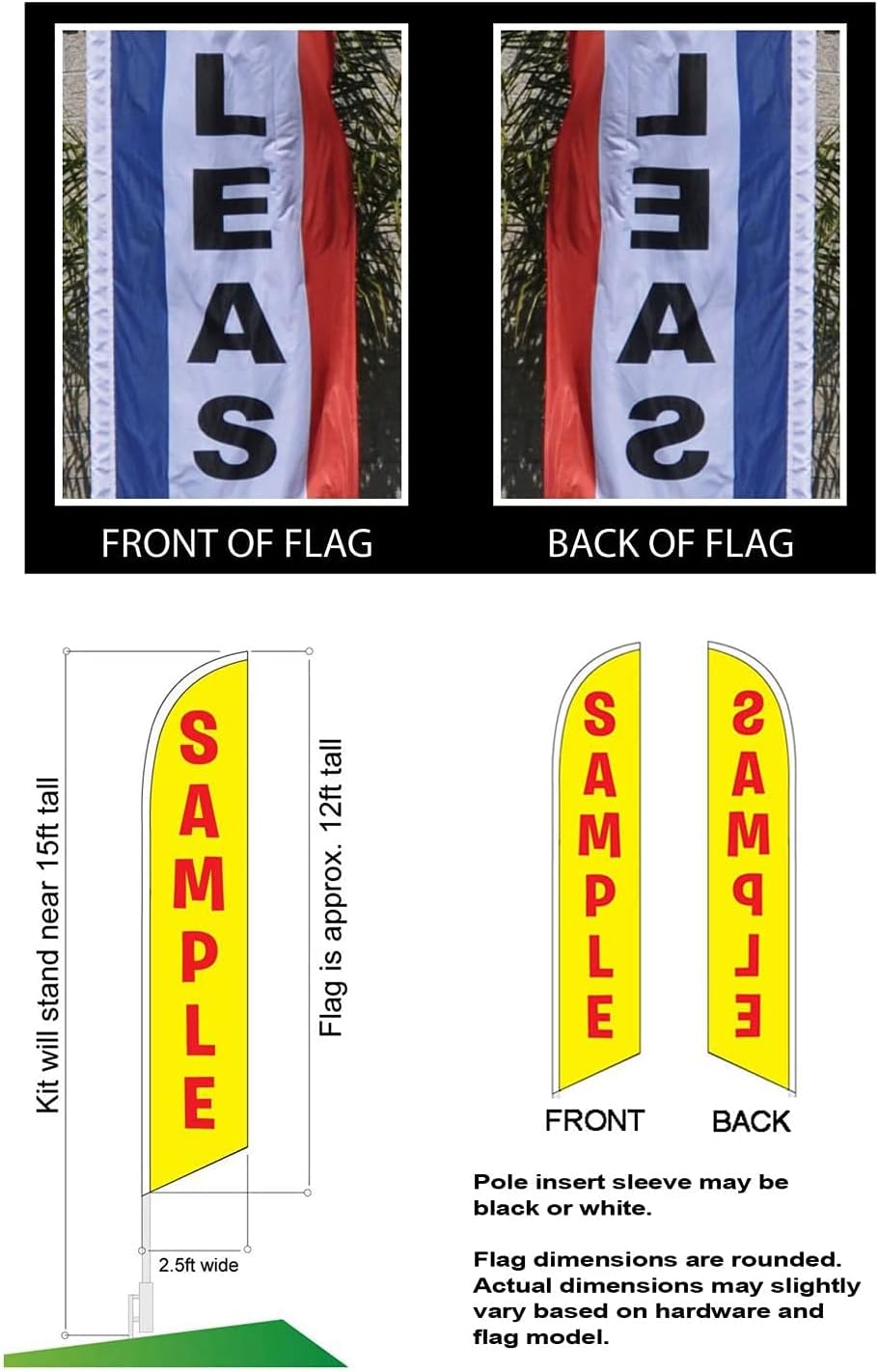 Barber Shop (White) Feather Flag Eye Catching Banner Sign for Business and Marketing Complete Set with 15 ft Pole Kit and Ground Spike