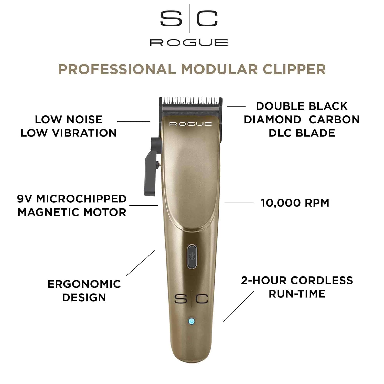 StyleCraft Rogue Professional 9V Magnetic Motor Cordless Clipper and Trimmer Matte Gunmetal