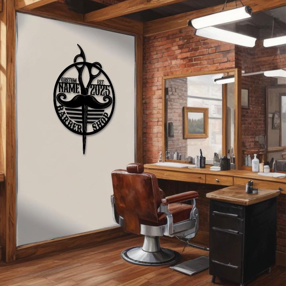 Custom Metal Sign for Barber Shop Decor, Heavy-Duty Steel Wall Art, Waterproof Barber Signs, Outdoor & Indoor Barbershop Wall Decor, Barber Gifts for Men Women (Style 7)