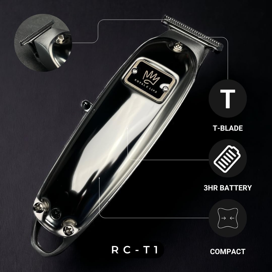 Royal Clips Hair and Beard Fade Kit – Professional Clipper, Trimmer & Foil Shaver Bundle for Men, Complete Haircut Set for Barbers, Home Use & Grooming – 5-Hour Battery, 10pcs Limit Combs, Silver