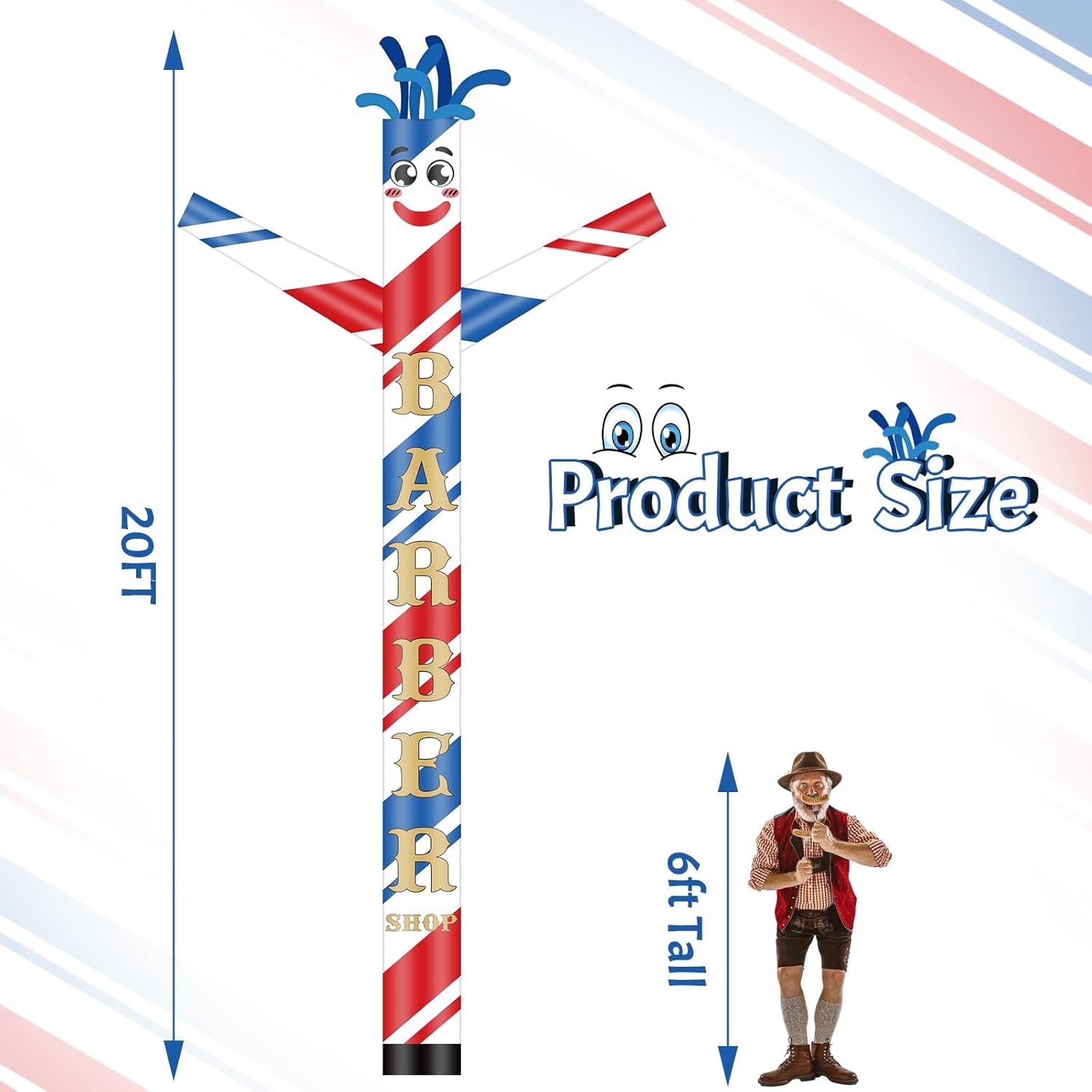 Wenqik Barber Shop Inflatable Tube Man 20' Tall Blow up Waving Arm Flailing Tube Man Giant Guy Wacky Dancing Puppet Guy for Outdoor Advertising Events (Not Include Blower)