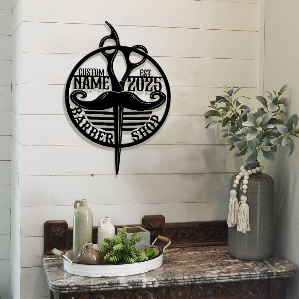 Custom Metal Sign for Barber Shop Decor, Heavy-Duty Steel Wall Art, Waterproof Barber Signs, Outdoor & Indoor Barbershop Wall Decor, Barber Gifts for Men Women (Style 7)