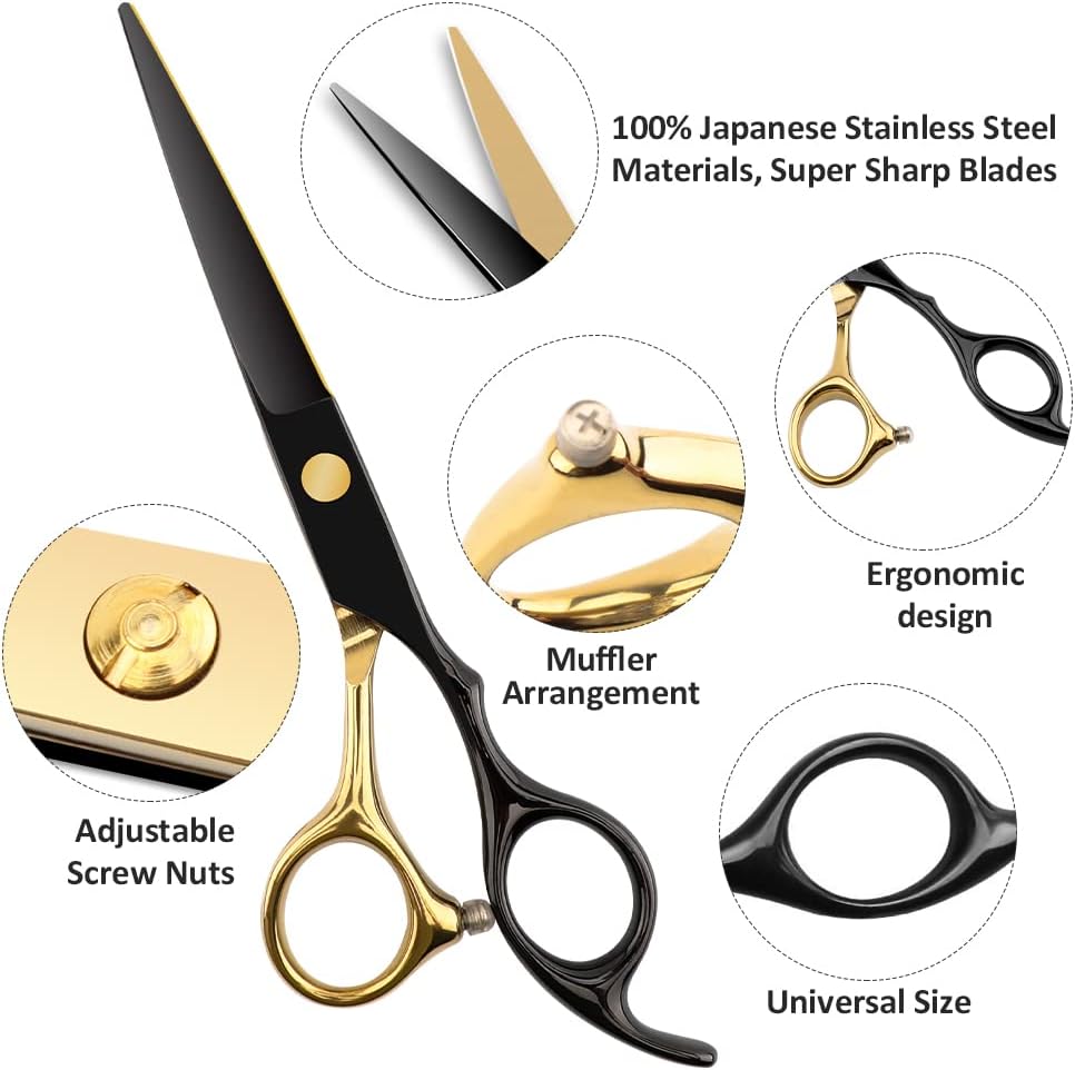 Professional Black Gold Hairdressing Teeth Scissors Stainless Steel Barber Hair Cutting Sets Salon Multifunctional Thinning Straight Shears Tools for Mother Father's Gift