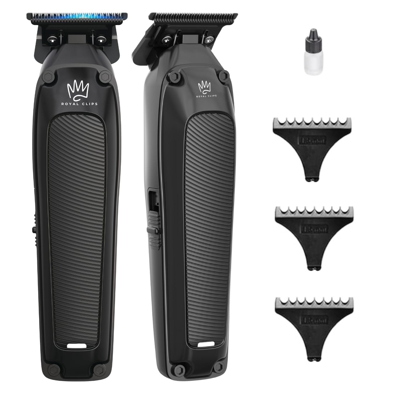 Royal Clips Hair and Beard Fade Kit – Professional Clipper, Trimmer & Foil Shaver Bundle for Men, Complete Haircut Set for Barbers, Home Use & Grooming – 5-Hour Battery, 10pcs Limit Combs, Silver