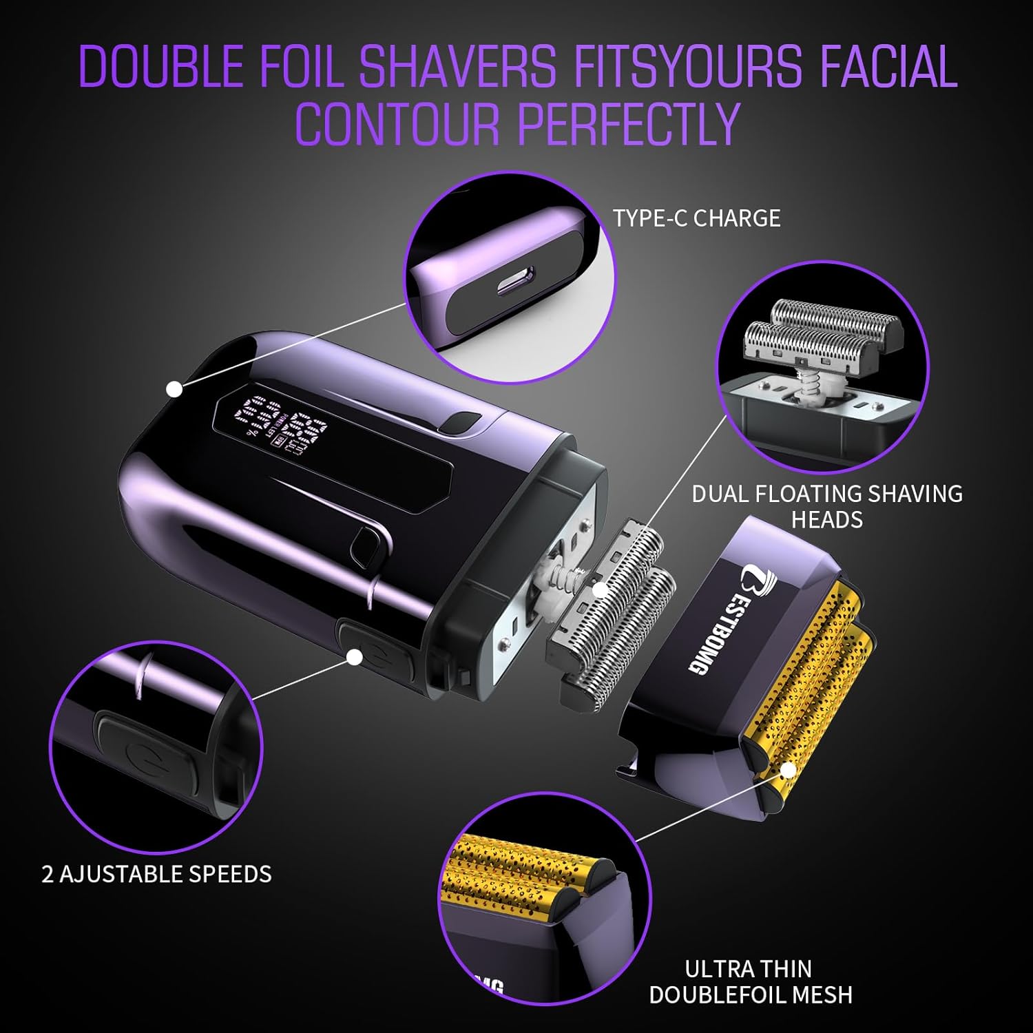 BESTBOMG® Hair Clippers for Men, Professional Hair Clippers, Beard Trimmer& Rechargeable Shaver Set, Metal T-Blade, LED Display, Barber Hair Cutting Kit for Men Grooming & Gifts, BS-808C (Blue)