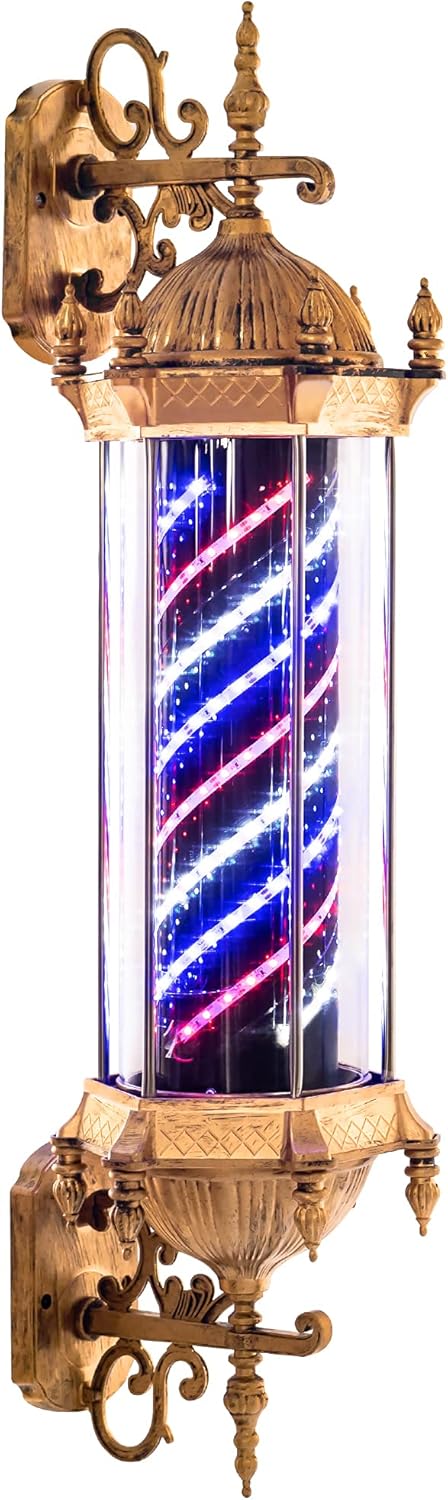 BarberPub Barber Retro Style Light Pole, Hair Salon Shop Open Sign, Rotating Blue & Red & White LED Strips, Save Energy Waterproof for Salon L080