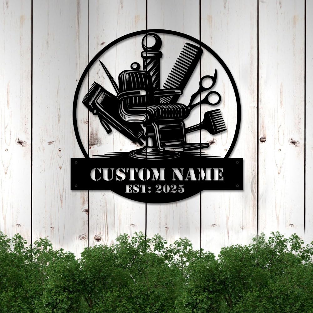 Custom Metal Sign for Barber Shop Decor, Heavy-Duty Steel Wall Art, Waterproof Barber Signs, Outdoor & Indoor Barbershop Wall Decor, Barber Gifts for Men Women (Style 7)
