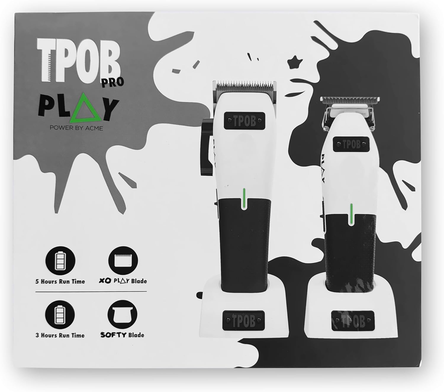 TPOB Play Barber Hair Clippers & Trimmer for Men 7500 RPM with Rubber Grips (White 2 Set)