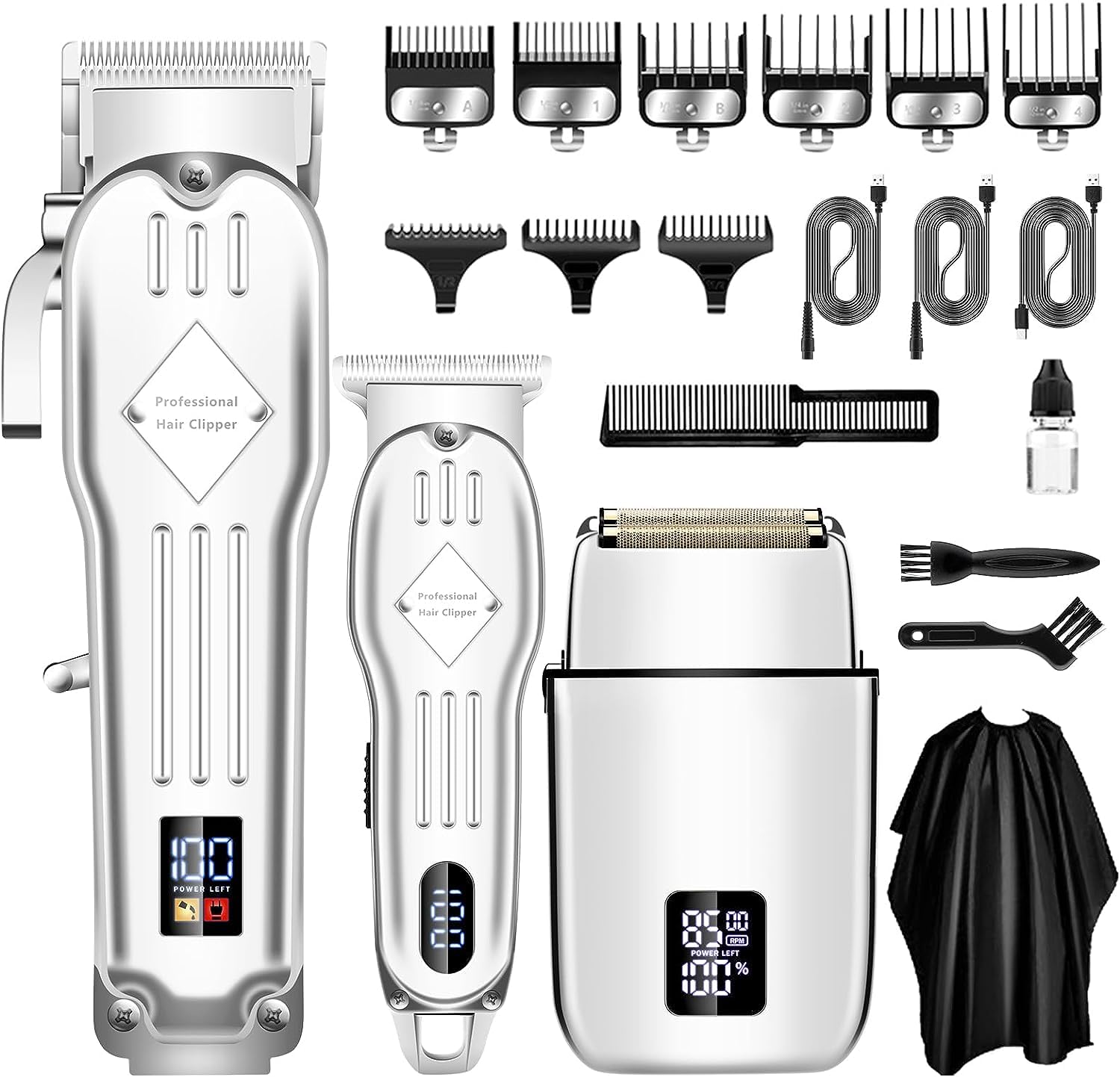 Professional Hair Clippers and Trimmer Set for Men, Beard Trimmer & Foil Shaver & Nose Trimmer Kit, Cordless Mens Clippers and Grooming Kit for Hair Cutting, Beard Styling, Home, Barber
