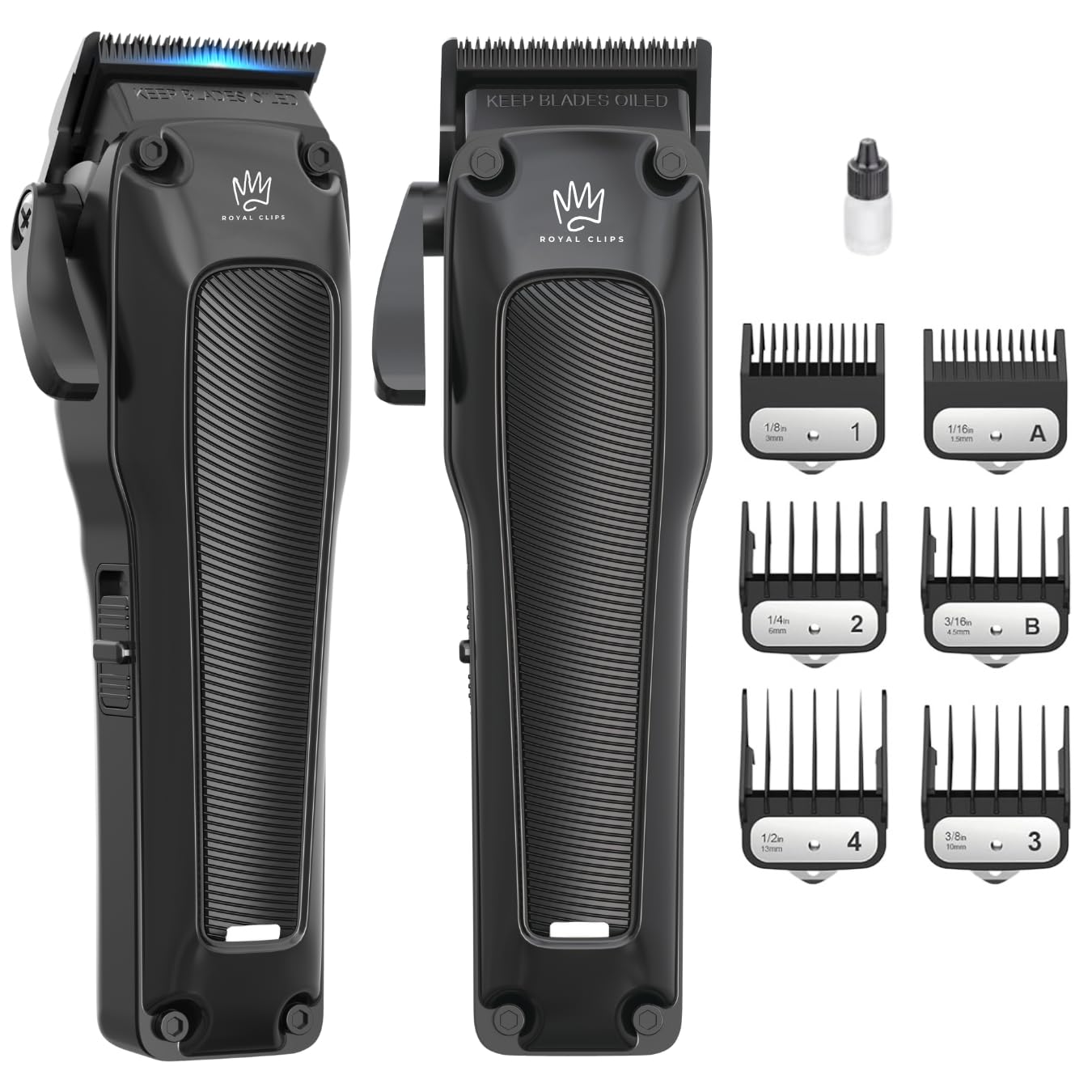 Royal Clips Hair and Beard Fade Kit – Professional Clipper, Trimmer & Foil Shaver Bundle for Men, Complete Haircut Set for Barbers, Home Use & Grooming – 5-Hour Battery, 10pcs Limit Combs, Silver