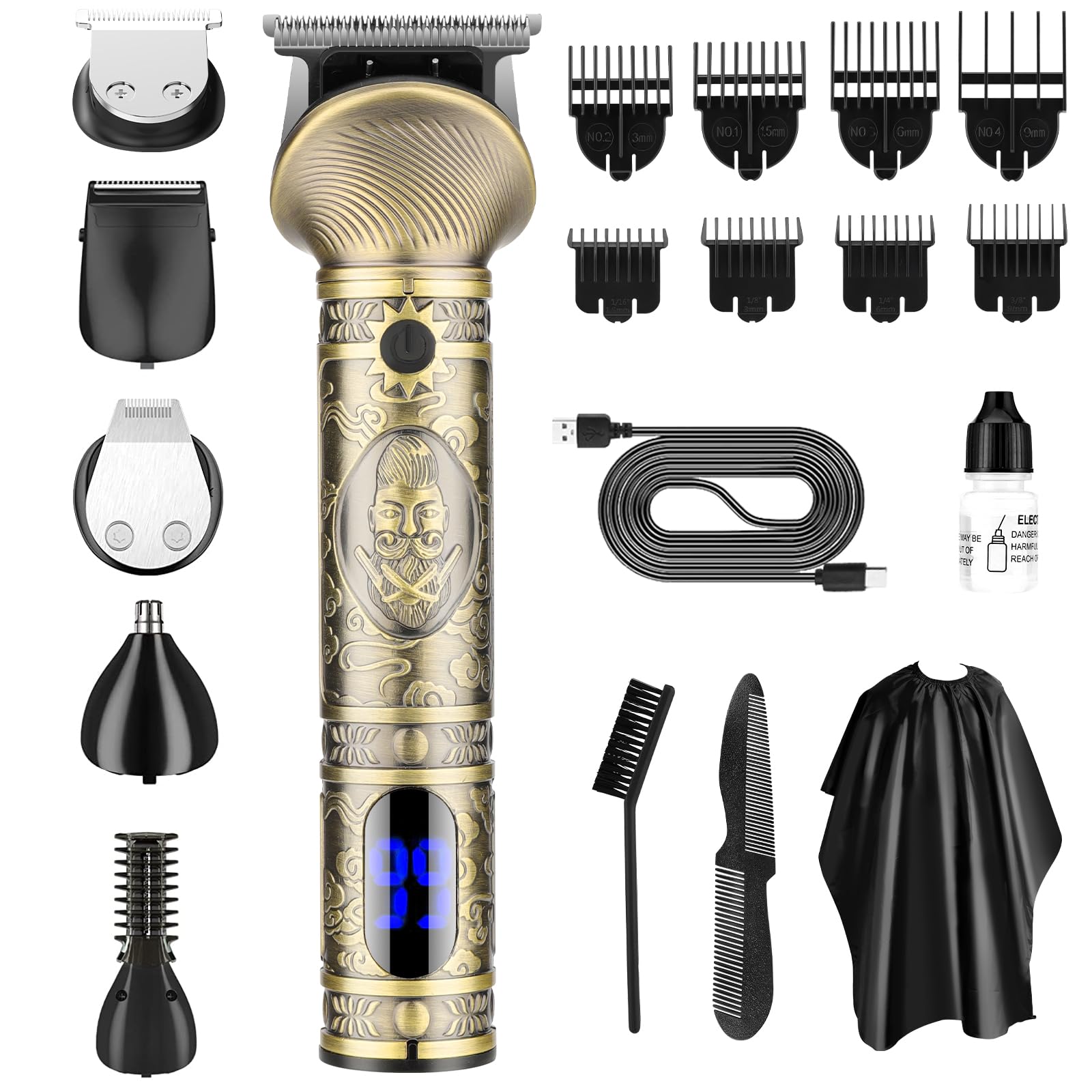 Hair Clippers for Man T-Blade Trimmer Nose Hair Trimmer Electric Shaver Set, Professional 4 in 1 Barber Clippers Set for Haircut, Men’s Grooming Kit with LCD Display, Ideal Gift for Him