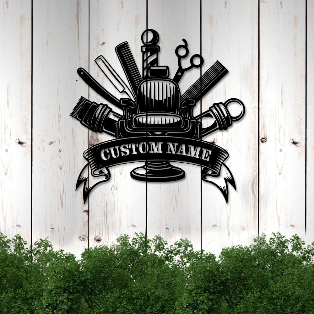 Custom Metal Sign for Barber Shop Decor, Heavy-Duty Steel Wall Art, Waterproof Barber Signs, Outdoor & Indoor Barbershop Wall Decor, Barber Gifts for Men Women (Style 7)