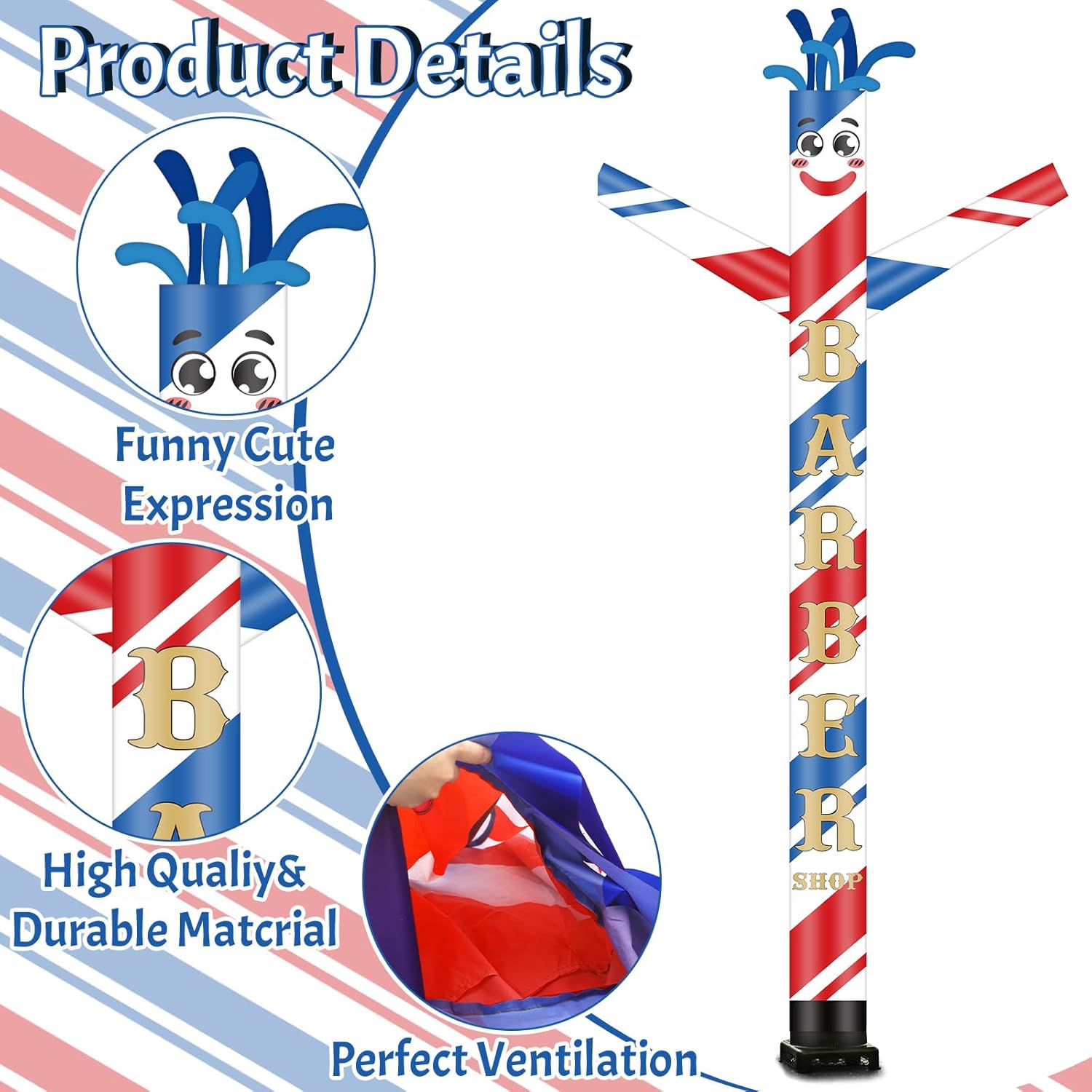 Wenqik Barber Shop Inflatable Tube Man 20' Tall Blow up Waving Arm Flailing Tube Man Giant Guy Wacky Dancing Puppet Guy for Outdoor Advertising Events (Not Include Blower)