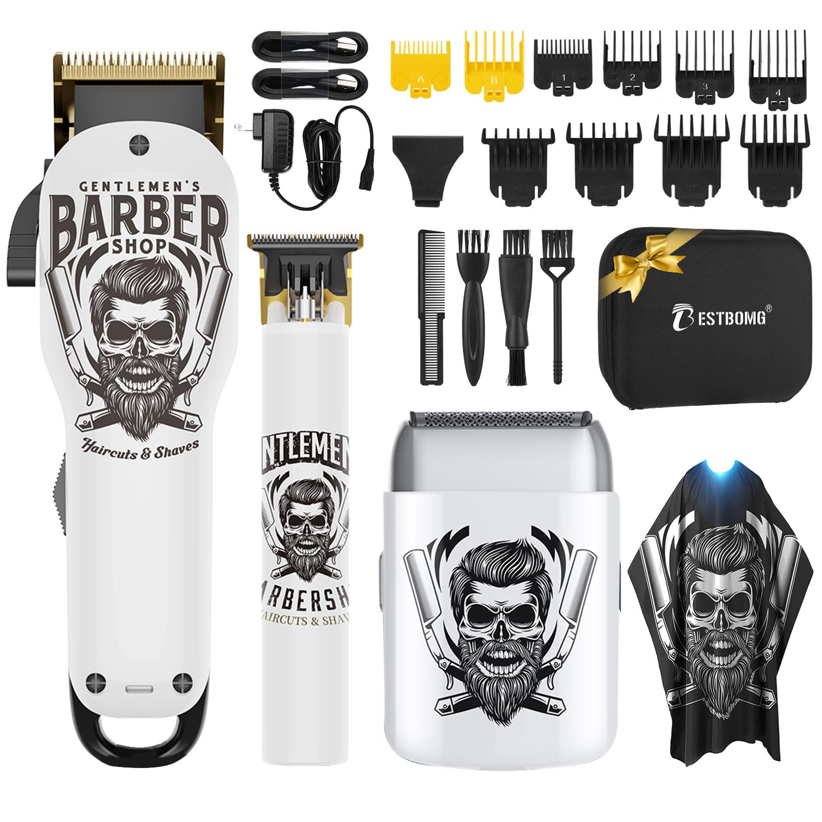 BESTBOMG® Hair Clippers for Men, Professional Hair Clippers, Beard Trimmer& Rechargeable Shaver Set, Metal T-Blade, LED Display, Barber Hair Cutting Kit for Men Grooming & Gifts, BS-808C (Blue)