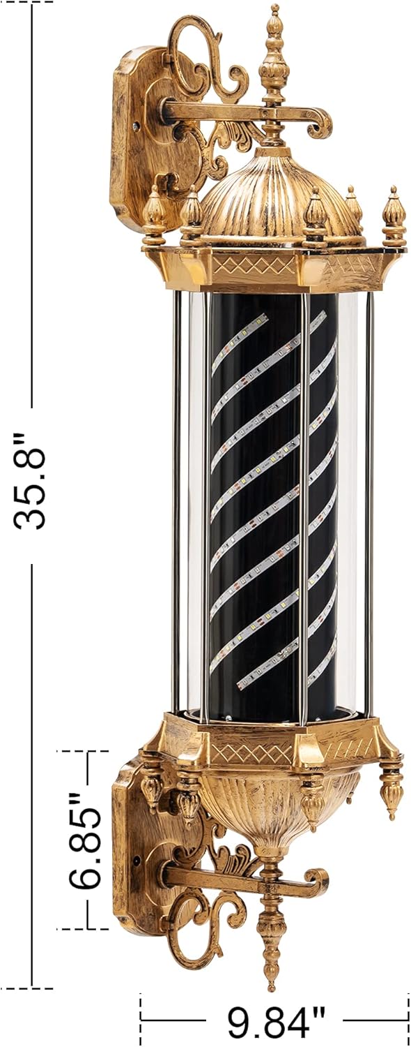 BarberPub Barber Retro Style Light Pole, Hair Salon Shop Open Sign, Rotating Blue & Red & White LED Strips, Save Energy Waterproof for Salon L080