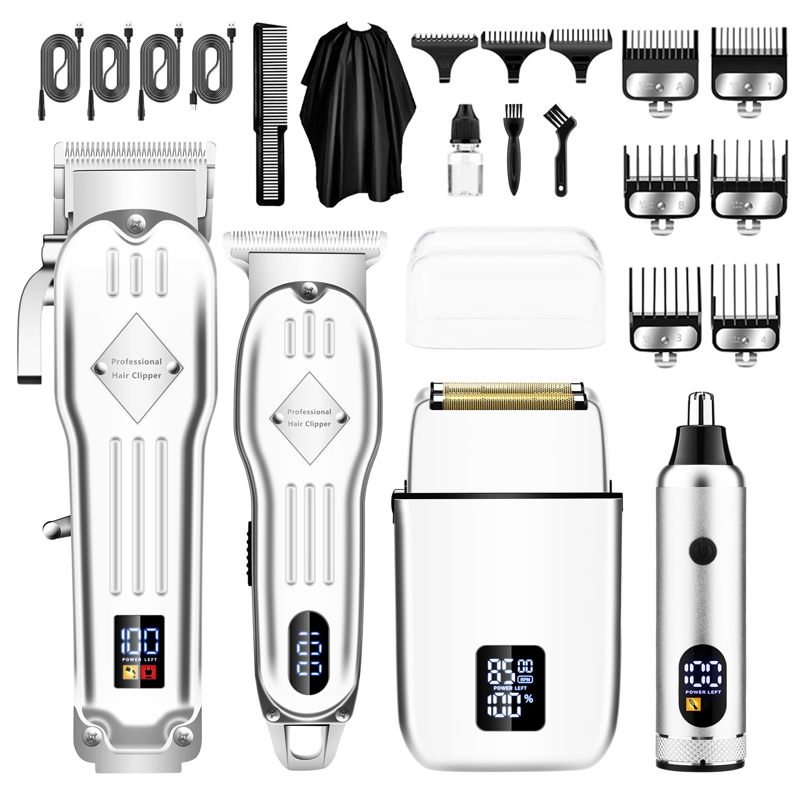Professional Hair Clippers and Trimmer Set for Men, Beard Trimmer & Foil Shaver & Nose Trimmer Kit, Cordless Mens Clippers and Grooming Kit for Hair Cutting, Beard Styling, Home, Barber