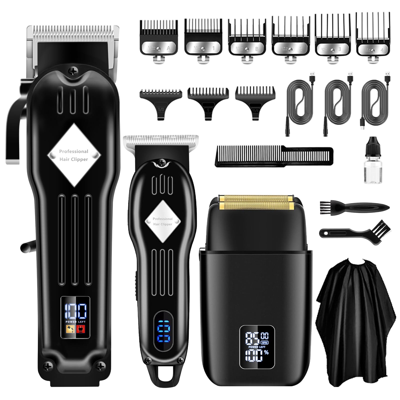 Professional Hair Clippers and Trimmer Set for Men, Beard Trimmer & Foil Shaver & Nose Trimmer Kit, Cordless Mens Clippers and Grooming Kit for Hair Cutting, Beard Styling, Home, Barber