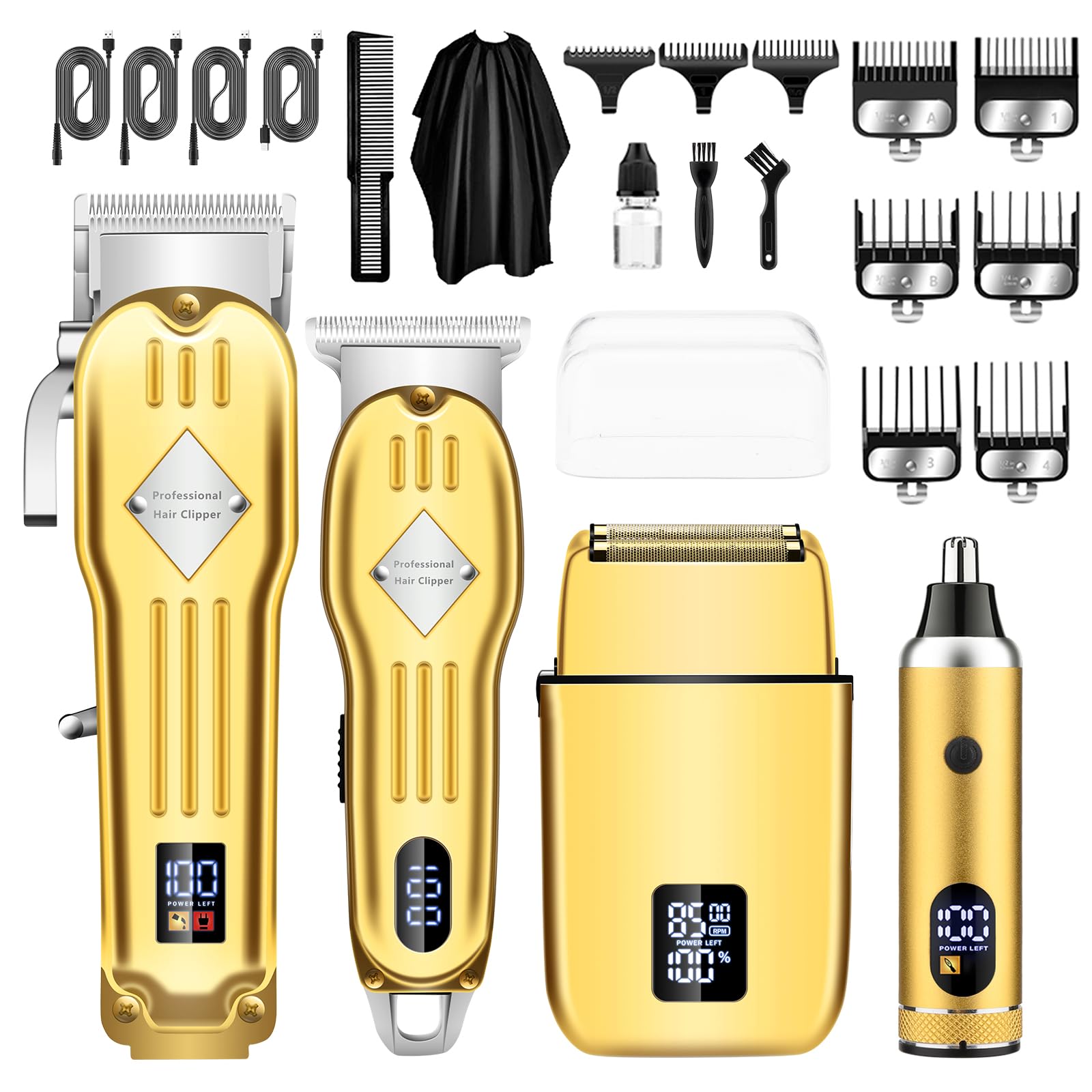 Professional Hair Clippers and Trimmer Set for Men, Beard Trimmer & Foil Shaver & Nose Trimmer Kit, Cordless Mens Clippers and Grooming Kit for Hair Cutting, Beard Styling, Home, Barber