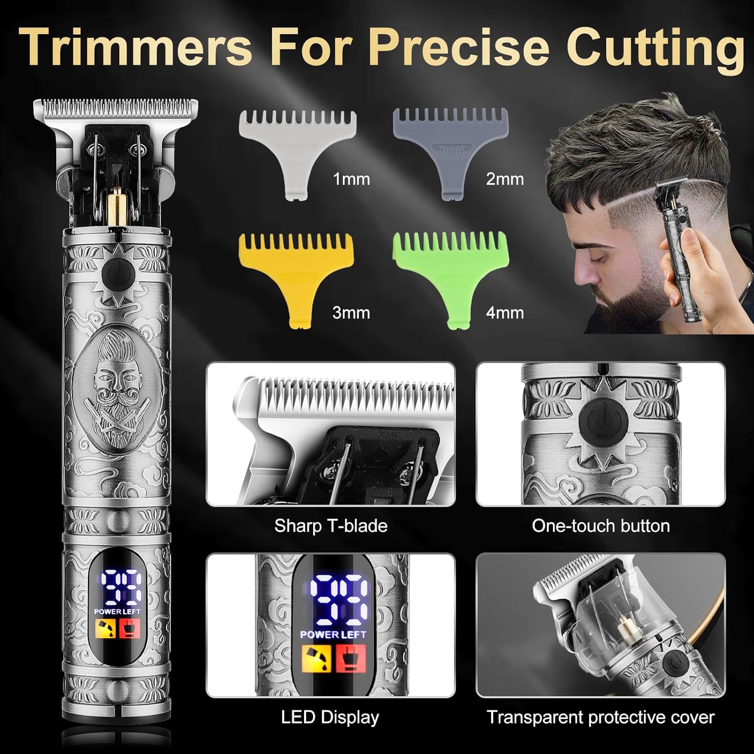 Hair Clippers for Man T-Blade Trimmer Nose Hair Trimmer Electric Shaver Set, Professional 4 in 1 Barber Clippers Set for Haircut, Men’s Grooming Kit with LCD Display, Ideal Gift for Him