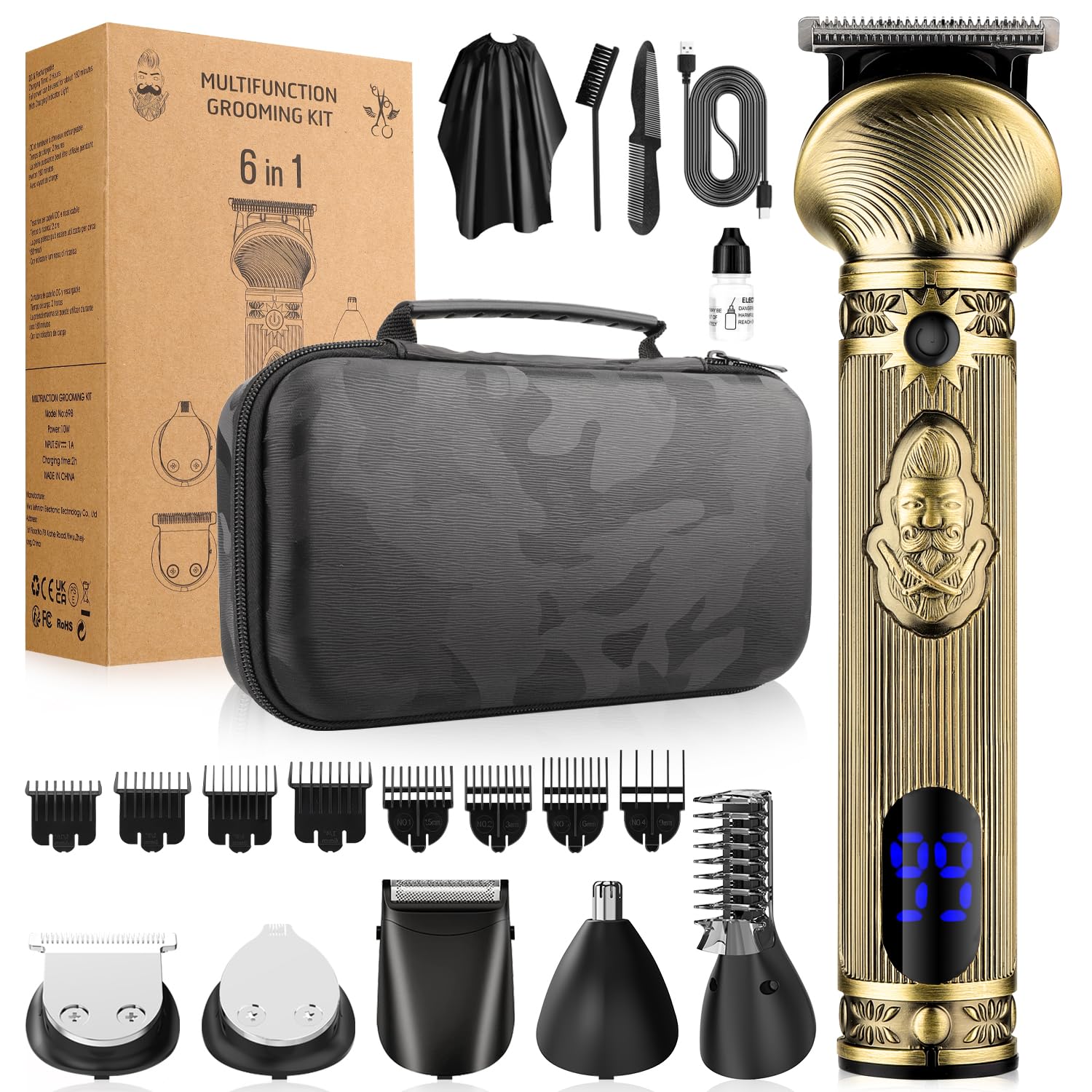 Hair Clippers for Man T-Blade Trimmer Nose Hair Trimmer Electric Shaver Set, Professional 4 in 1 Barber Clippers Set for Haircut, Men’s Grooming Kit with LCD Display, Ideal Gift for Him