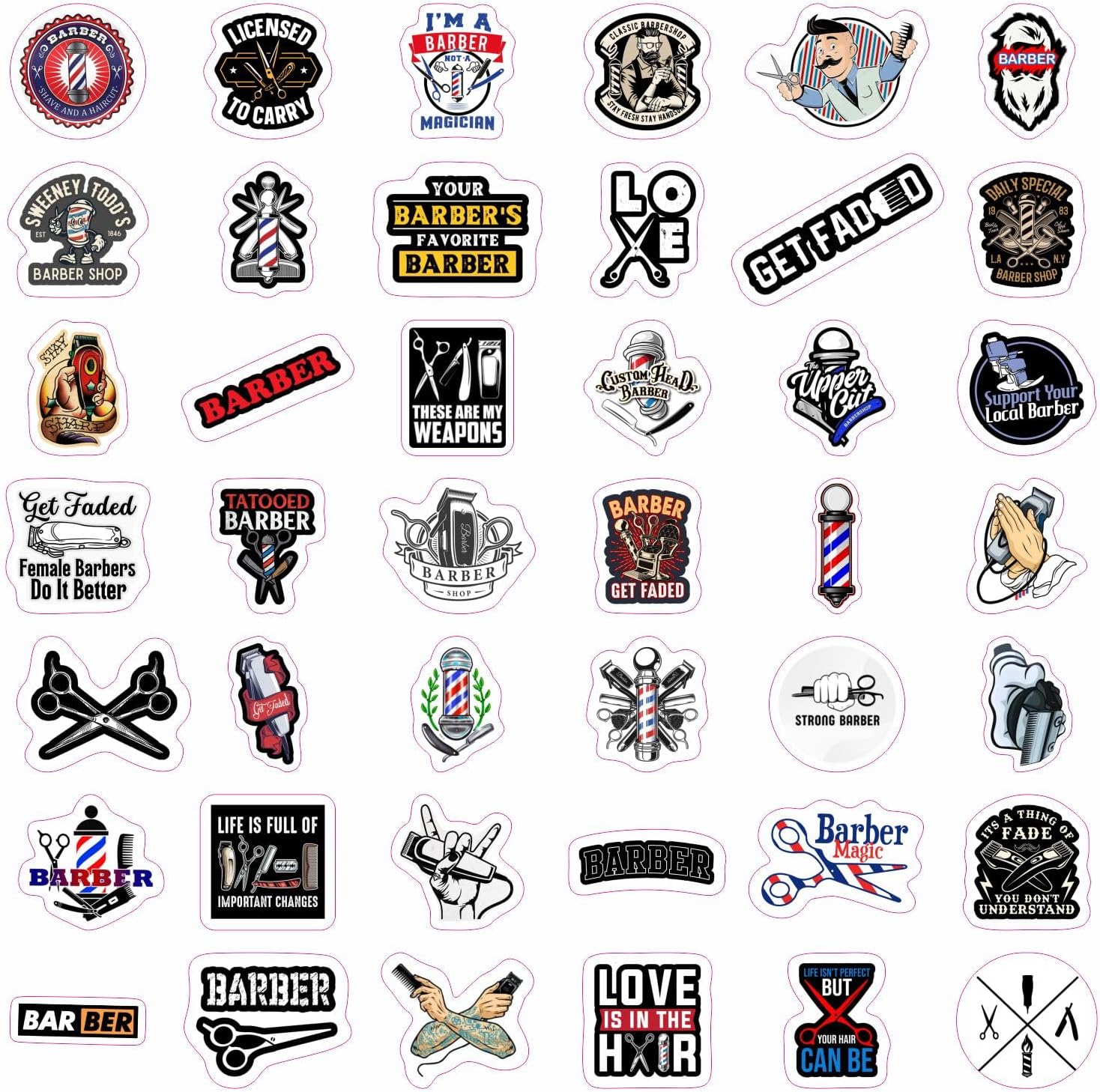BulbaCraft 100Pcs Barber Stickers, Barbershop Stickers for Water Bottle & Laptop Decals - Barber Party Favors, Barbershop Accessories, Decorations & Supplies, Gifts for Women & Men