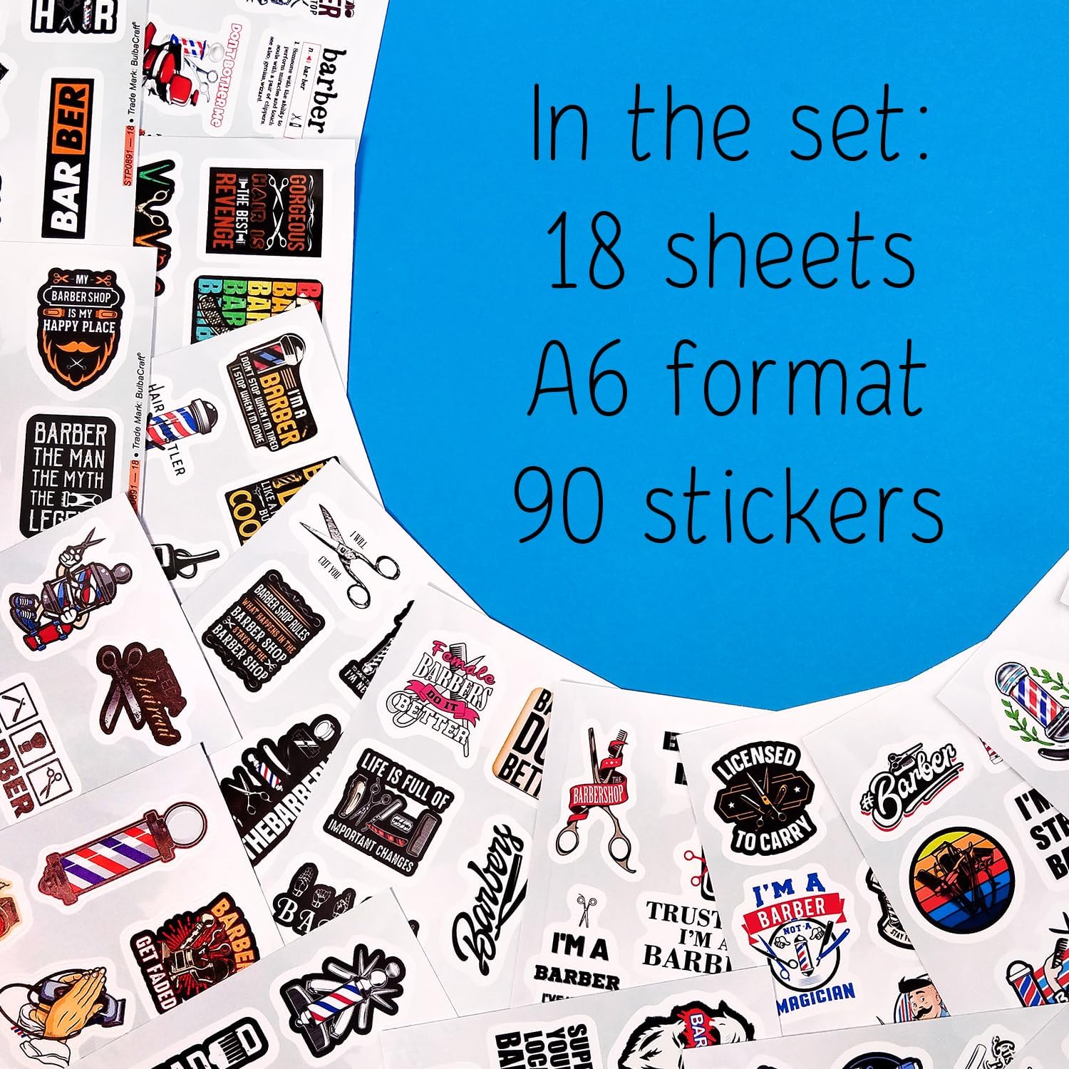 BulbaCraft 100Pcs Barber Stickers, Barbershop Stickers for Water Bottle & Laptop Decals - Barber Party Favors, Barbershop Accessories, Decorations & Supplies, Gifts for Women & Men