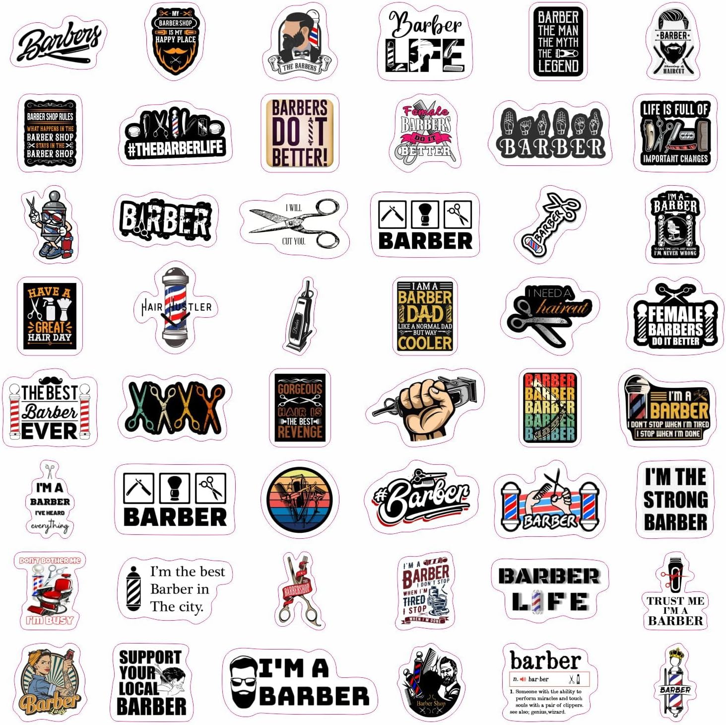 BulbaCraft 100Pcs Barber Stickers, Barbershop Stickers for Water Bottle & Laptop Decals - Barber Party Favors, Barbershop Accessories, Decorations & Supplies, Gifts for Women & Men