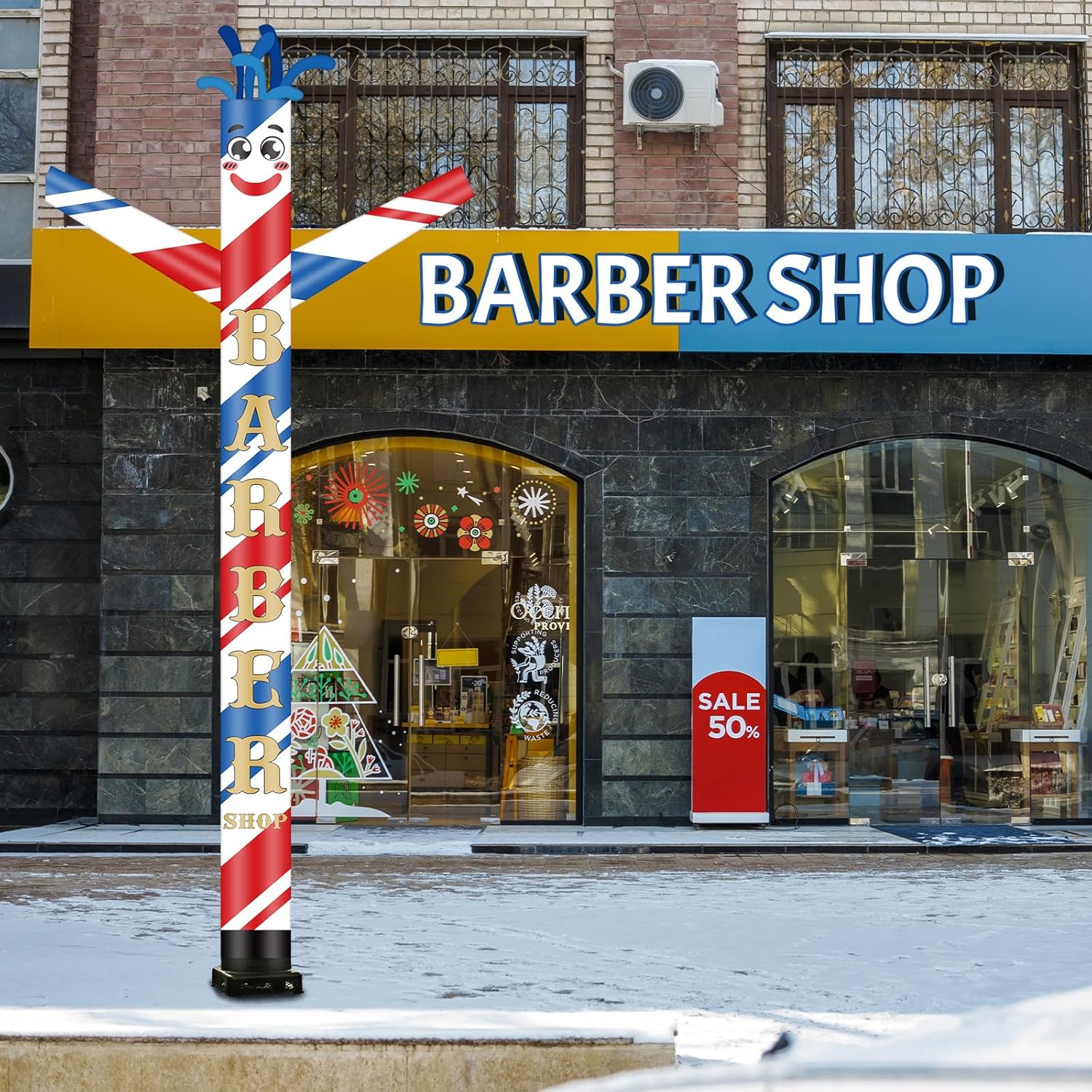 Wenqik Barber Shop Inflatable Tube Man 20' Tall Blow up Waving Arm Flailing Tube Man Giant Guy Wacky Dancing Puppet Guy for Outdoor Advertising Events (Not Include Blower)